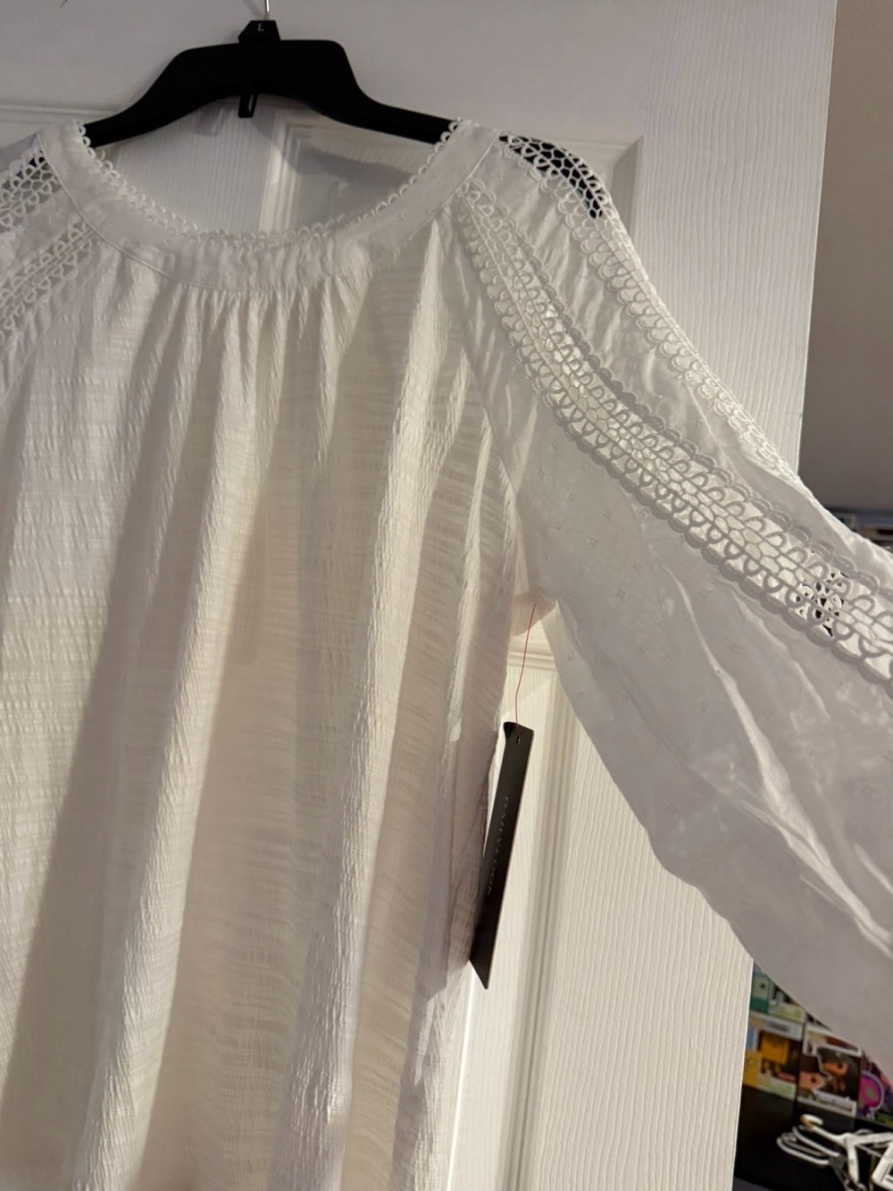Boho Lace-Trim White Peasant Blouse